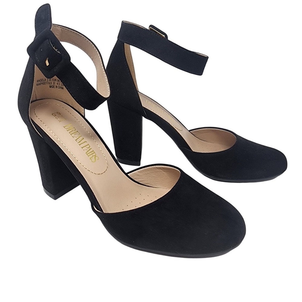 Dream Pairs Black Suede Ankle Strap Block Heels Womens Size 6.5 - Picture 2 of 9